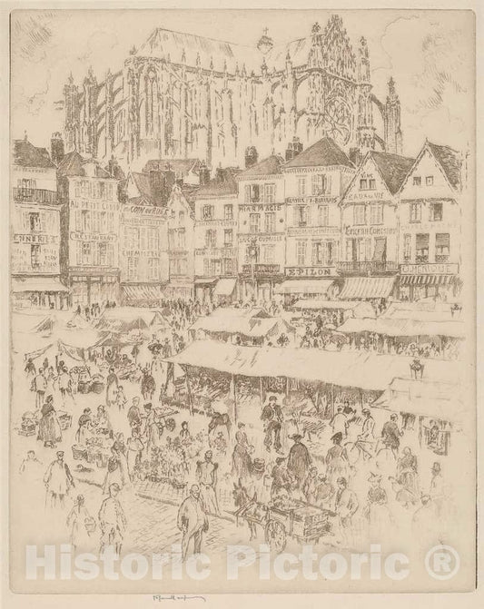 Art Print : Joseph Pennell, La Place, Beauvais, 1907 - Vintage Wall Art