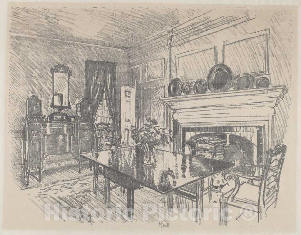 Art Print : Joseph Pennell, The Dining Room, Stenton, 1912 - Vintage Wall Art