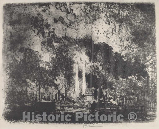 Art Print : Joseph Pennell, Oil Refining, Whiting, Indiana, 1915 - Vintage Wall Art