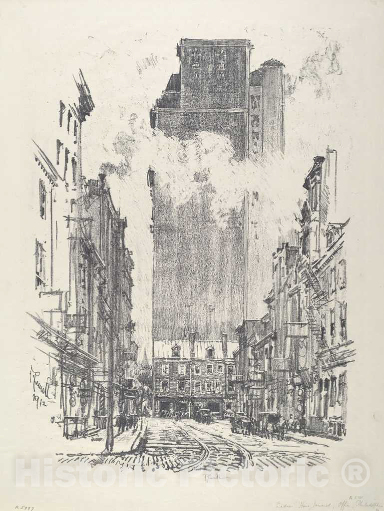 Art Print : Joseph Pennell, Down Sansom Street, 1912 - Vintage Wall Art