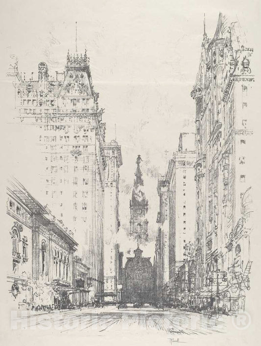 Art Print : Joseph Pennell, Looking up Broad Street from Spruce Street, 1912 - Vintage Wall Art
