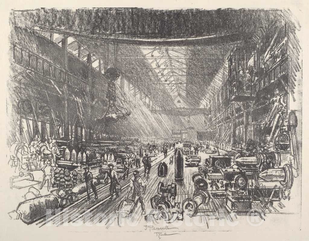 Art Print : Joseph Pennell, Shell Factory, No.I, 1917 - Vintage Wall Art