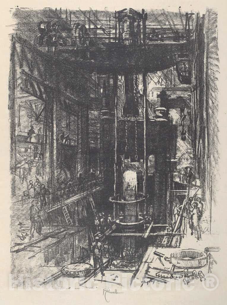 Art Print : Joseph Pennell, Shaping a Gun from an Ingot, 1917 - Vintage Wall Art