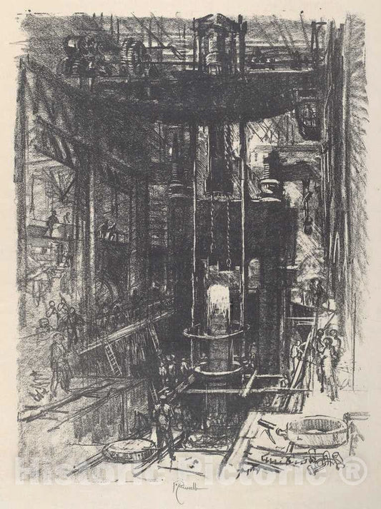 Art Print : Joseph Pennell, Shaping a Gun from an Ingot, 1917 - Vintage Wall Art