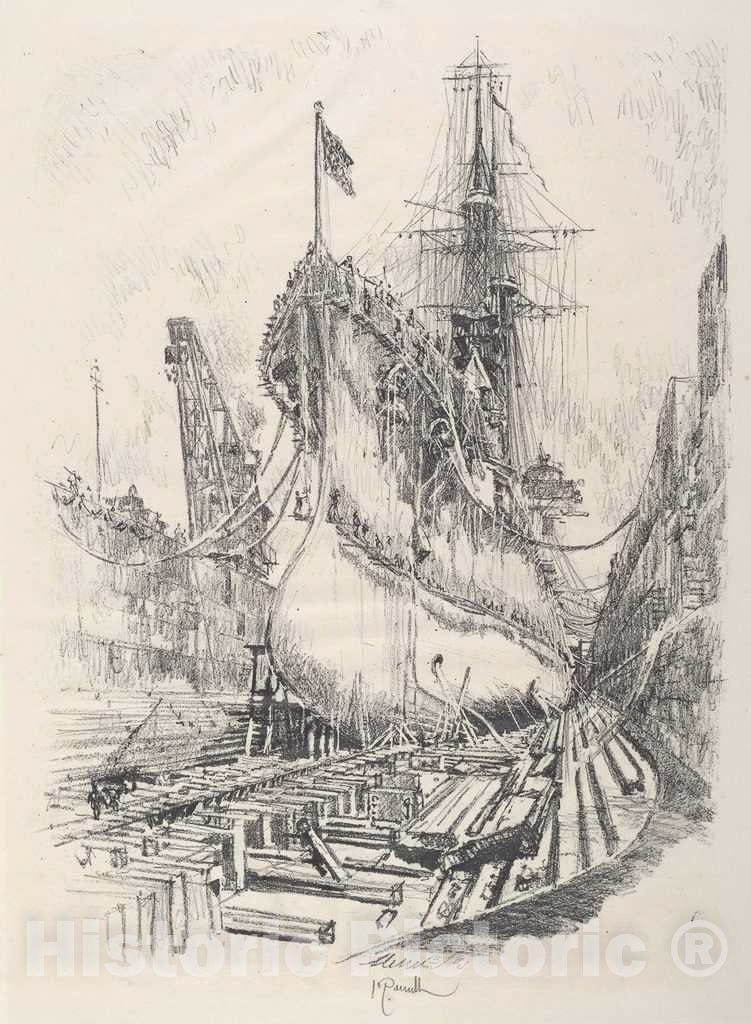 Art Print : Joseph Pennell, in The Dry Dock, 1917 - Vintage Wall Art