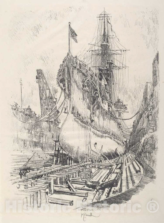 Art Print : Joseph Pennell, in The Dry Dock, 1917 - Vintage Wall Art
