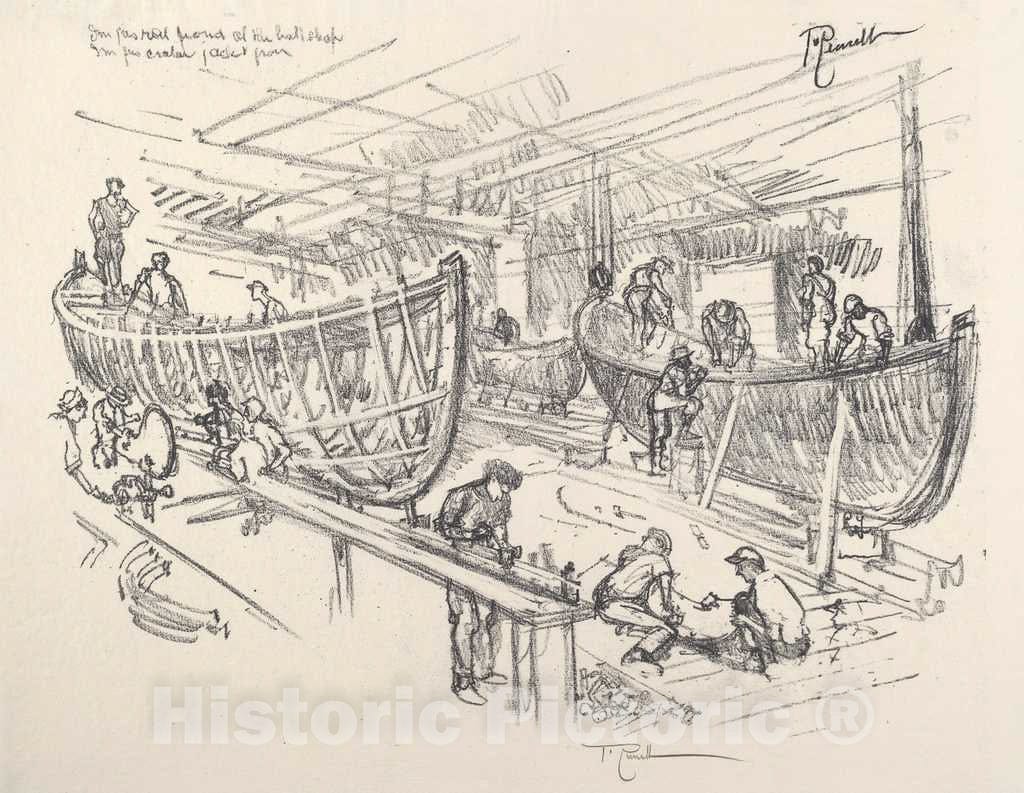 Art Print : Joseph Pennell, The Boat Builders, 1917 - Vintage Wall Art