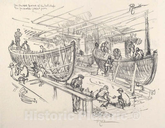 Art Print : Joseph Pennell, The Boat Builders, 1917 - Vintage Wall Art