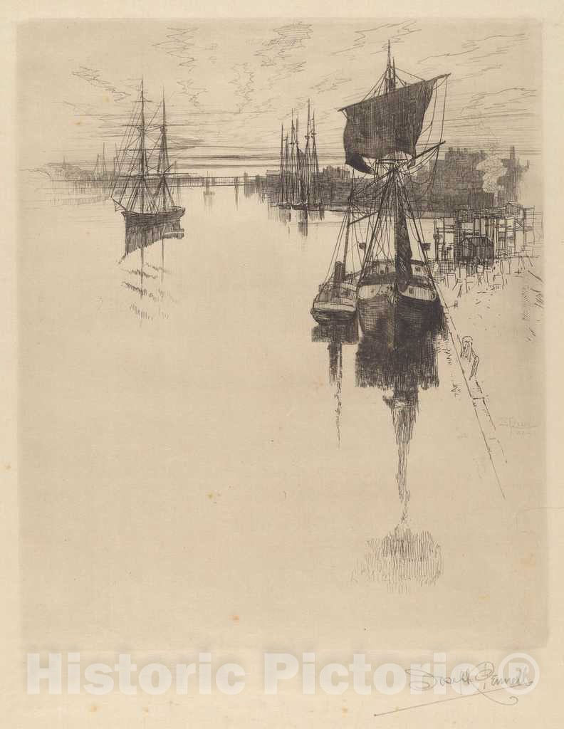 Art Print : Joseph Pennell, Below Chestnut St. Bridge, Philadelphia, 1884 - Vintage Wall Art