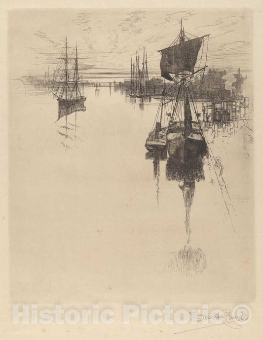 Art Print : Joseph Pennell, Below Chestnut St. Bridge, Philadelphia, 1884 - Vintage Wall Art