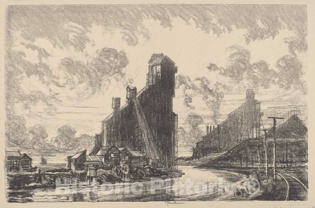 Art Print : Joseph Pennell, Coal Breaker on The River, 1910 - Vintage Wall Art