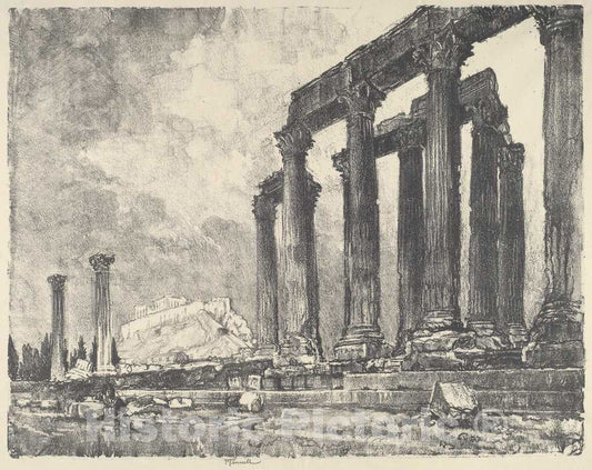 Art Print : Joseph Pennell, The Acropolis from The Temple of Jupiter, Athens, 1913 - Vintage Wall Art