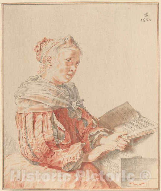 Art Print : Amstel and Kornlein After Gerrit Dou, Young Girl at The Keyboard, 1767 - Vintage Wall Art