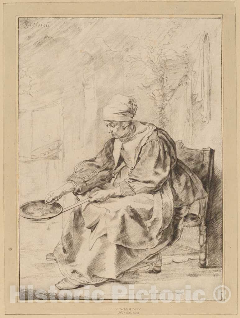 Art Print : Amstel and Kornlein After Metsu, Pancake Woman, 1768 - Vintage Wall Art
