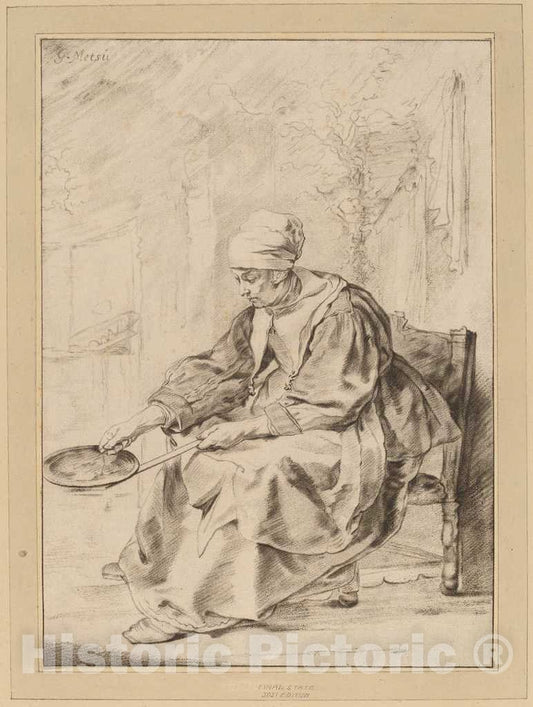 Art Print : Amstel and Kornlein After Metsu, Pancake Woman, 1768 - Vintage Wall Art