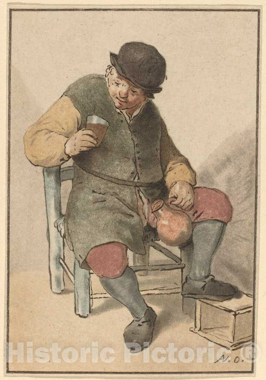 Art Print : Amstel After Adriaen Van Ostade, Seated Peasant with Jug, c. 1763 - Vintage Wall Art