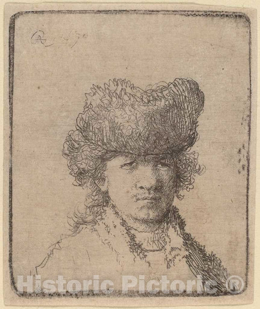 Art Print : Rembrandt, Self-Portrait in a Fur Cap, 1630 - Vintage Wall Art