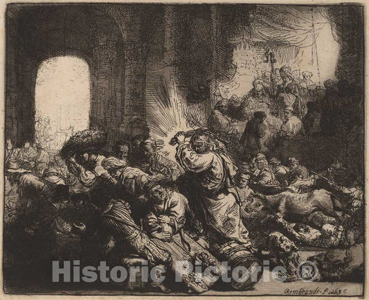 Art Print : Rembrandt, Christ Driving The Money Changers from The Temple, 1635 - Vintage Wall Art