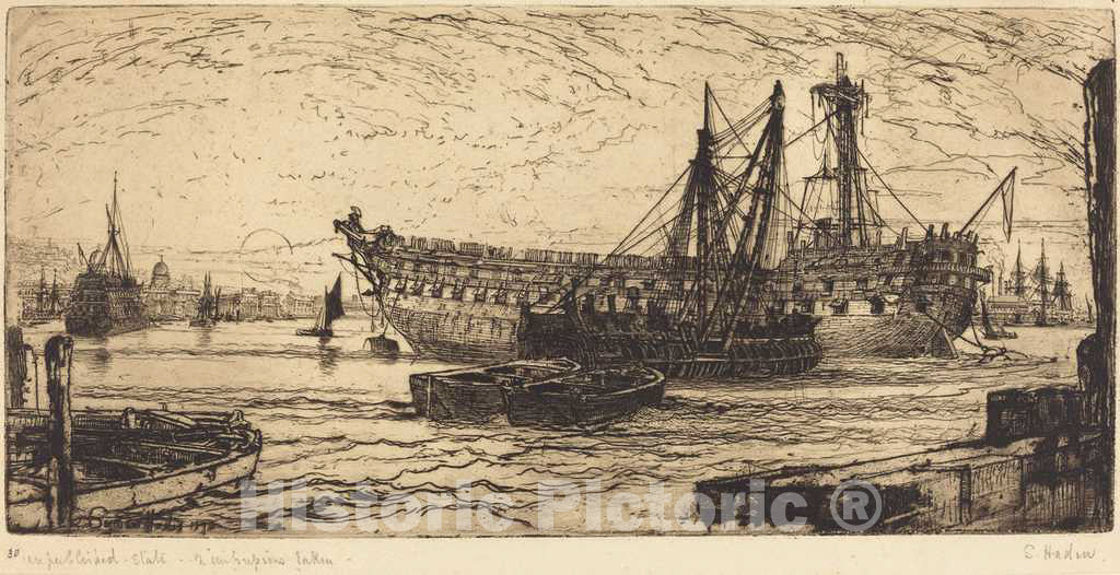 Art Print : Francis Seymour Haden, Breaking Up of The Agamemnon, 1870 - Vintage Wall Art
