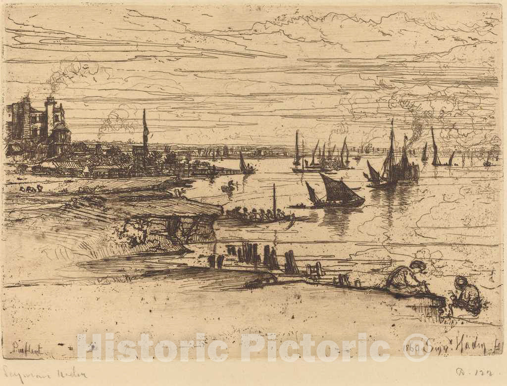 Art Print : Francis Seymour Haden, Opposite The Inn, Purfleet, in or After 1869 - Vintage Wall Art