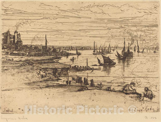Art Print : Francis Seymour Haden, Opposite The Inn, Purfleet, in or After 1869 - Vintage Wall Art