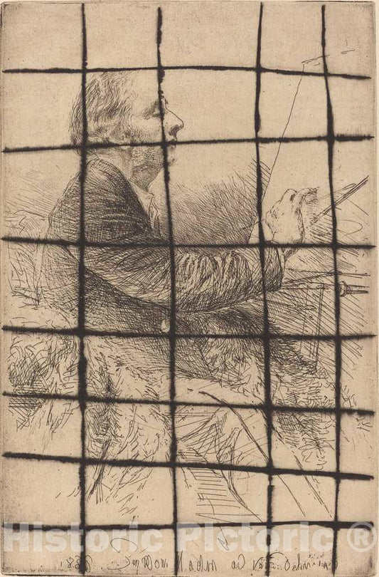 Art Print : Francis Seymour Haden, Self-Portrait at The Easel, c.1883 - Vintage Wall Art