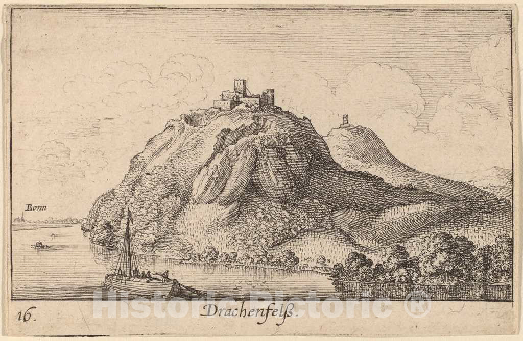 Art Print : Wenceslaus Hollar, Drachenfels, 1635 - Vintage Wall Art