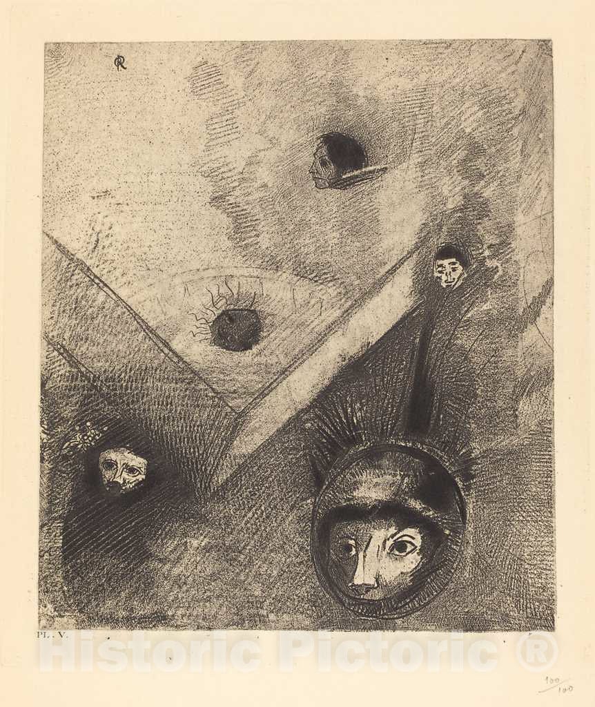 Art Print : Odilon Redon, On Backdrop of Our Nights God with His Knowing Finger Traces a multiform Implacable Nightmare, 1890 - Vintage Wall Art