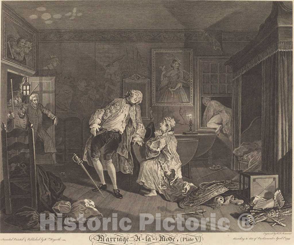 Art Print : Ravenet I After Hogarth, Marriage a la Mode: pl.5, 1745 - Vintage Wall Art