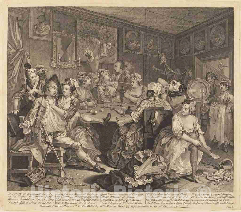 Art Print : William Hogarth, A Rake's Progress: pl.3, 1735 - Vintage Wall Art