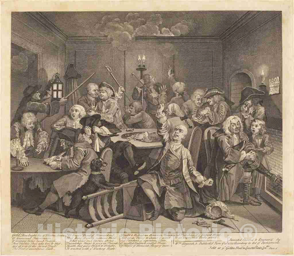 Art Print : William Hogarth, A Rake's Progress: pl.6, 1735 - Vintage Wall Art