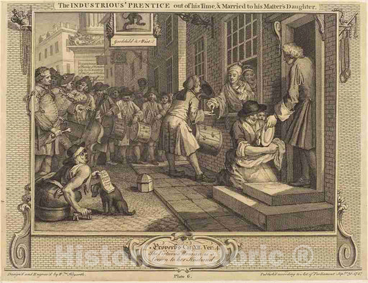 Art Print : William Hogarth, The Industrious 'Prentice Out of his Time, and Married to his Master's Daughter, 1747 - Vintage Wall Art