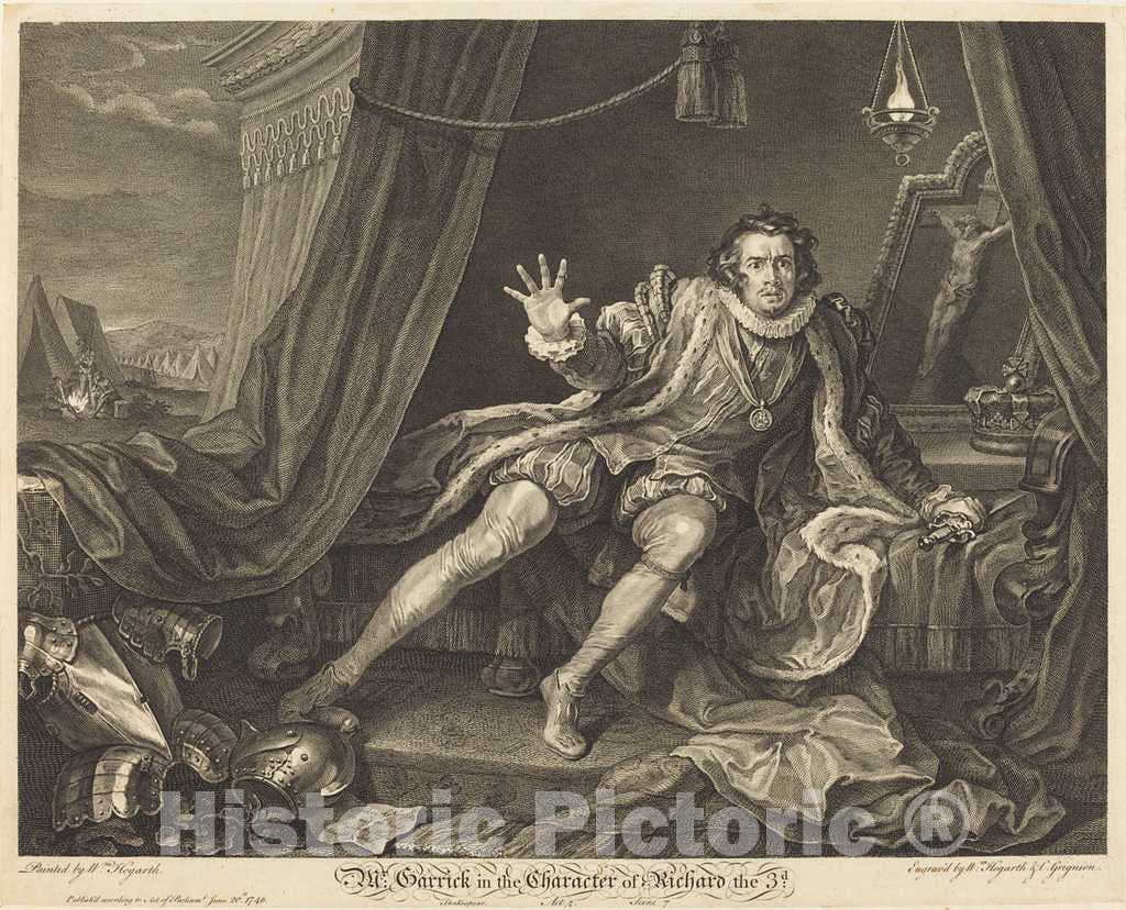 Art Print : Hogarth and Grignion, Garrick in The Role of Richard III, 1746 - Vintage Wall Art