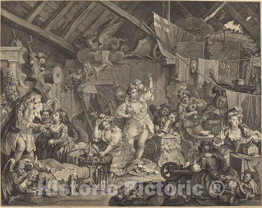 Art Print : William Hogarth, Strolling Actresses Dressing in a Barn, 1738 - Vintage Wall Art