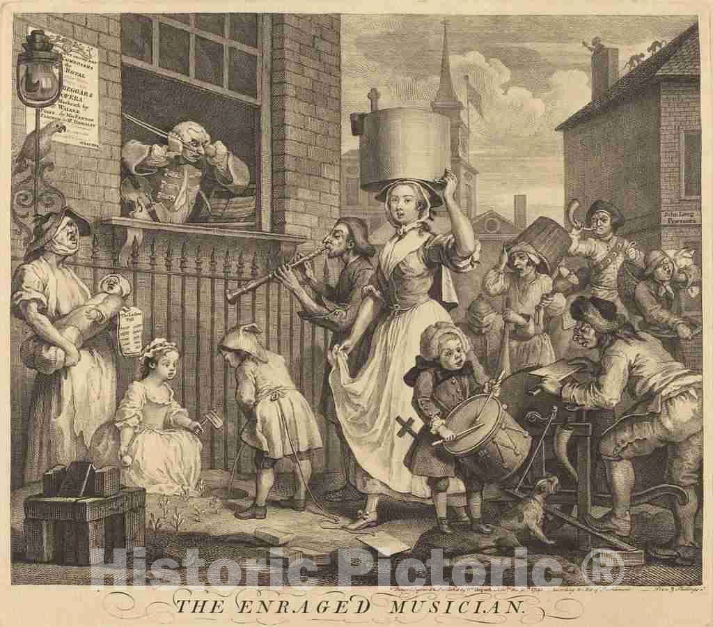 Art Print : William Hogarth, The Enraged Musician, 1741 - Vintage Wall Art