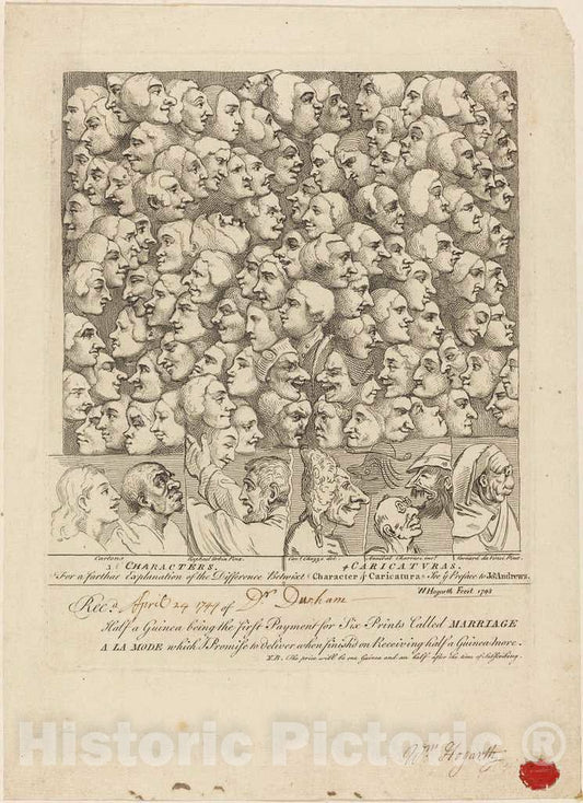 Art Print : William Hogarth, Characters and Caricaturas, 1743 - Vintage Wall Art