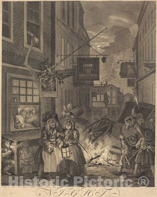 Art Print : William Hogarth, Night, 1738 - Vintage Wall Art