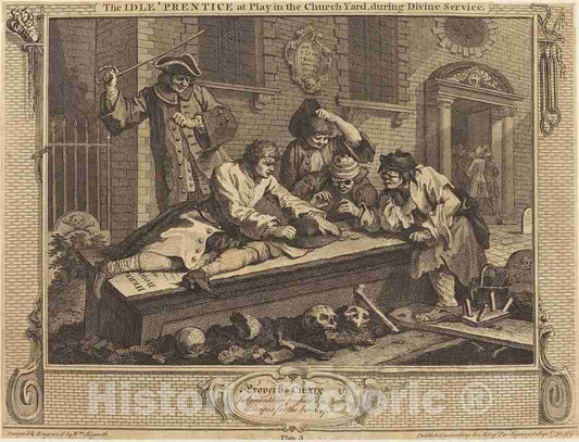 Art Print : William Hogarth, The Idle 'Prentice at Play in The Church Yard, During Divine Service, 1747 - Vintage Wall Art