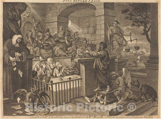 Art Print : William Hogarth, Paul Before Felix Burlesqued, 1751 - Vintage Wall Art