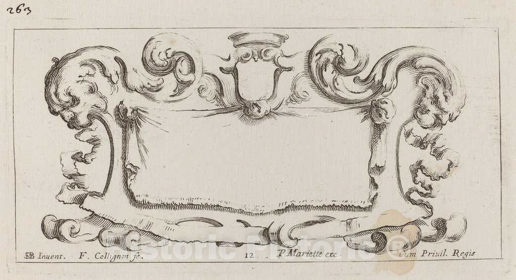 Art Print : Collignon After Stefano Della Bella, Cartouche, 1646 - Vintage Wall Art