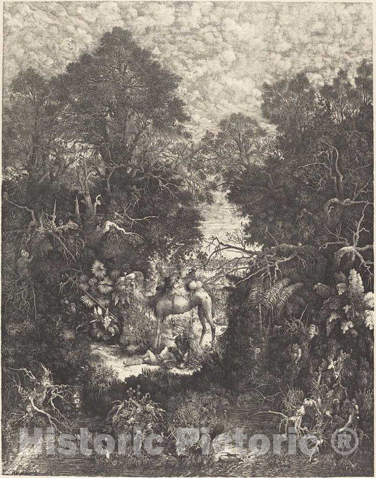 Art Print : Rodolphe Bresdin, The Good Samaritan, 1861 - Vintage Wall Art