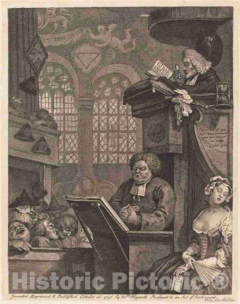 Art Print : William Hogarth, The Sleeping Congregation, 1736 - Vintage Wall Art