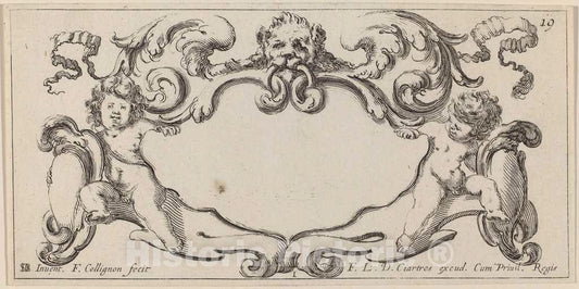 Art Print : Collignon After Stefano Della Bella, Cartouche, 1646 - Vintage Wall Art