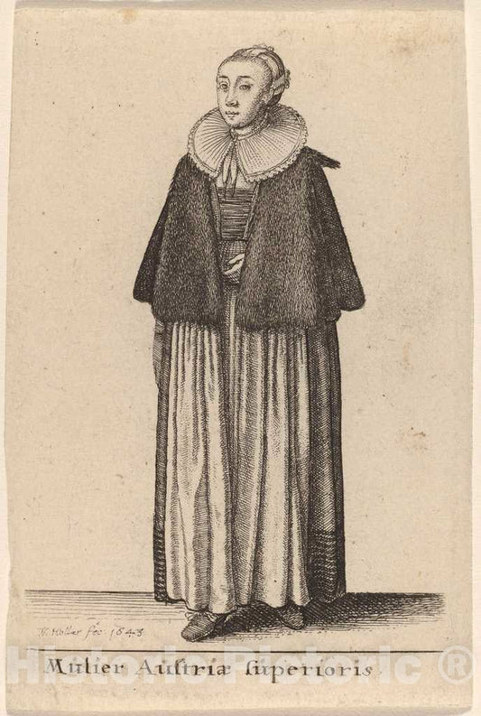 Art Print : Wenceslaus Hollar, Mulier Austriae Superioris, 1643 - Vintage Wall Art
