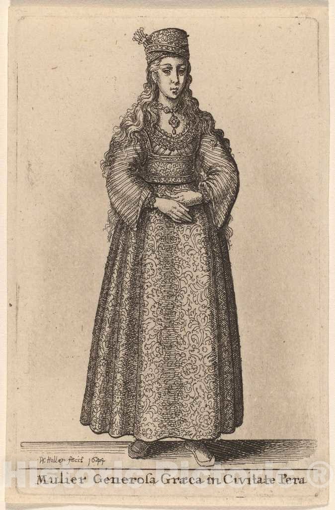 Art Print : Wenceslaus Hollar, Mulier Generosa Graeca in Civitate Pera, 1644 - Vintage Wall Art