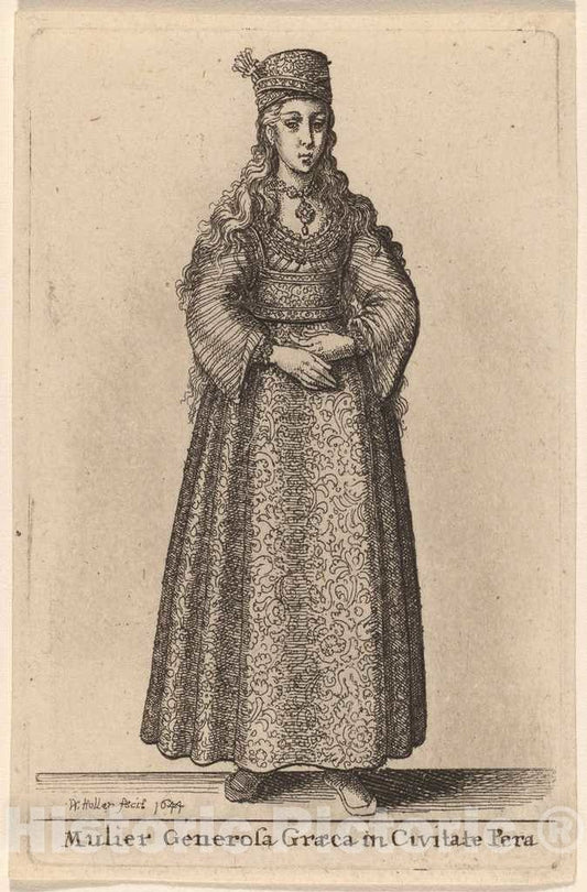 Art Print : Wenceslaus Hollar, Mulier Generosa Graeca in Civitate Pera, 1644 - Vintage Wall Art