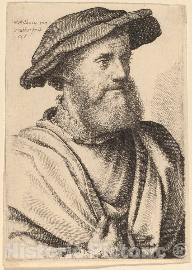 Art Print : Hollar After Holbein The Younger, Man with Beard Looking Right (Hans Holbein?), 1646 - Vintage Wall Art