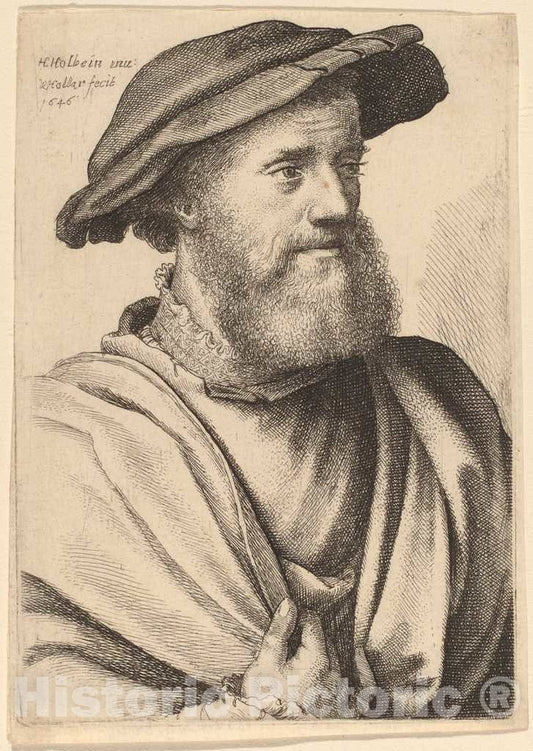 Art Print : Hollar After Holbein The Younger, Man with Beard Looking Right (Hans Holbein?), 1646 - Vintage Wall Art