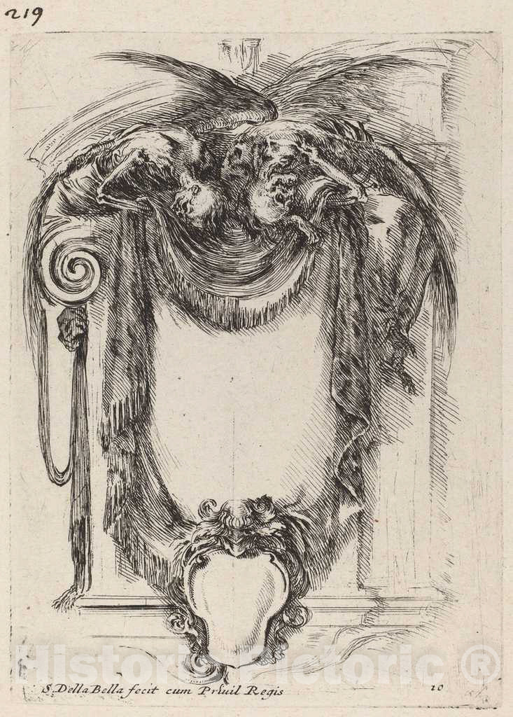 Art Print : Stefano Della Bella, Cartouche Suspended from Corpses, 1647 - Vintage Wall Art