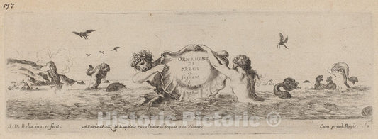 Art Print : Stefano Della Bella, Title Page for Ornamenti di fregi e fogliani, 1648 - Vintage Wall Art